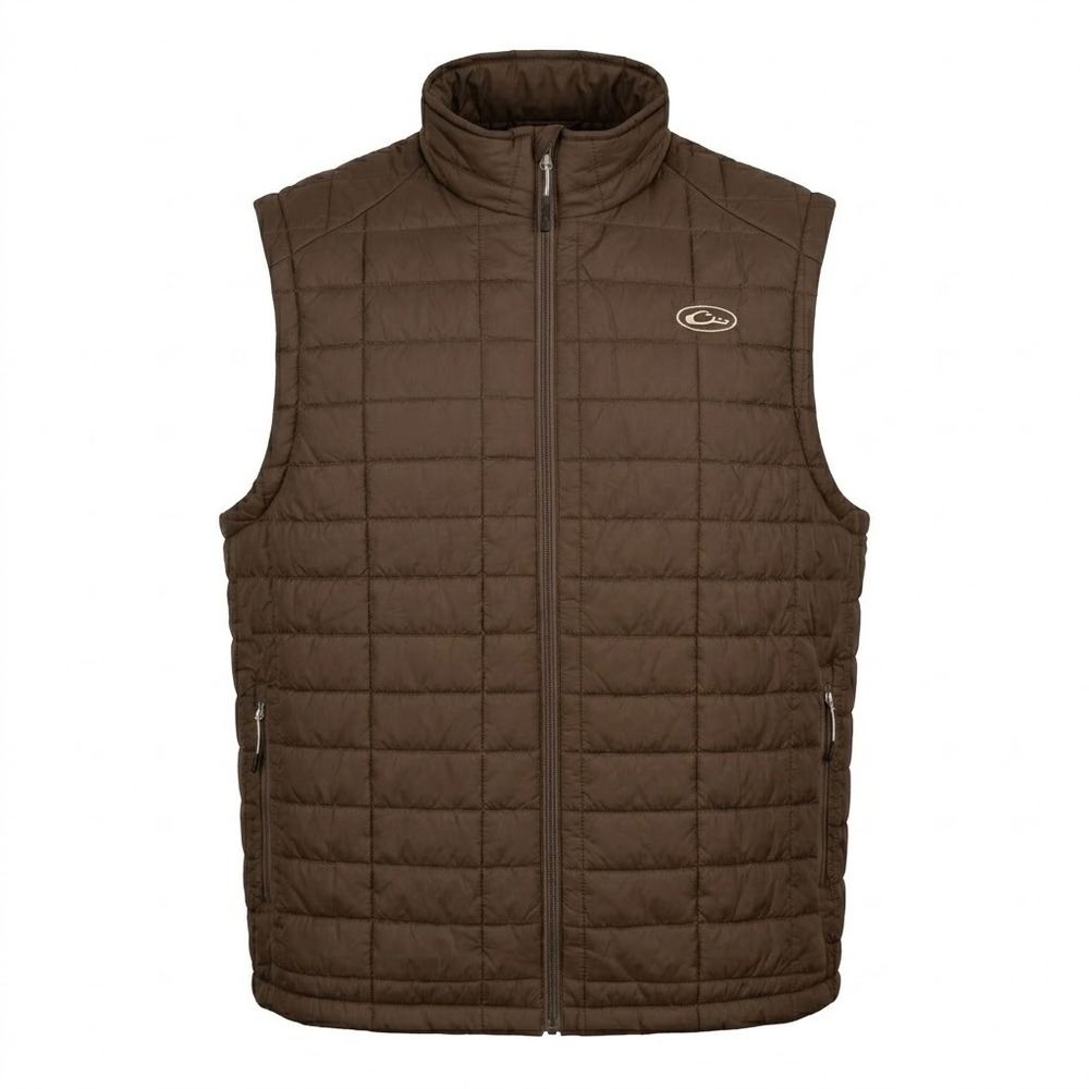 Drake Waterfowl Mens 2XL Brown Quilted Puffer Vest Full Zip Mock Neck Hunting